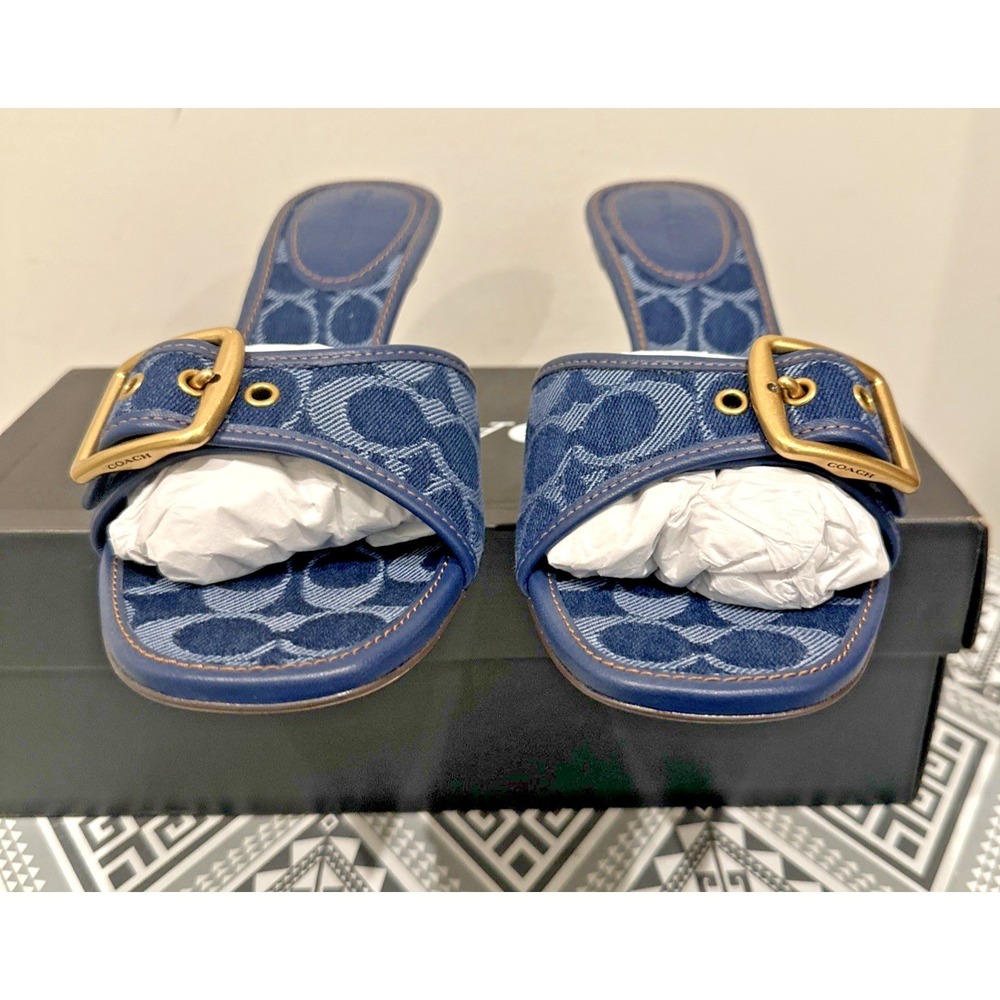 Coach Women Size 9.5B Margot Signature C Slide Sandals Deep Blue Denim Y2K - Picture 5 of 16
